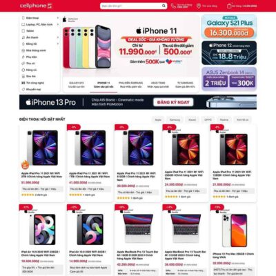 Thiết kế web bán điện thoại, laptop, phụ kiện giống CellphoneS