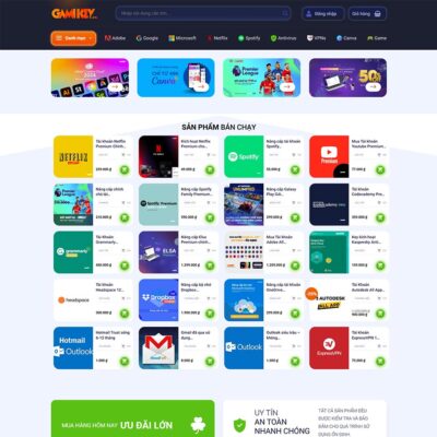 Thiết kế web bán tài khoản, phần mềm, key bản quyền 02
